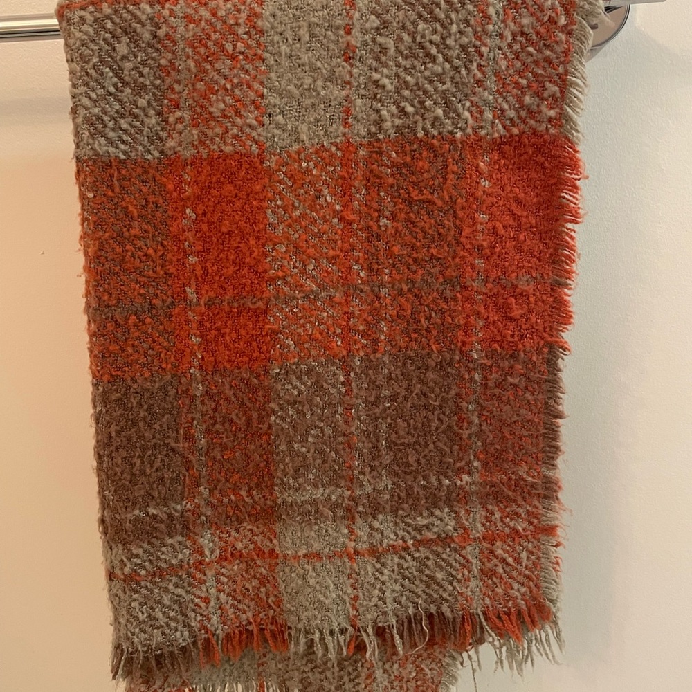 Anthropologie scarf: orange, grey, brown toned